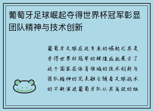 葡萄牙足球崛起夺得世界杯冠军彰显团队精神与技术创新